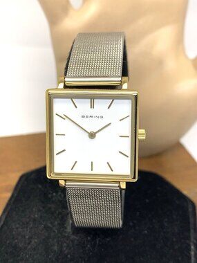 Bering Women's Watch 18226-010 Quartz White Dial Two Tone Steel Mesh Tank 26mm